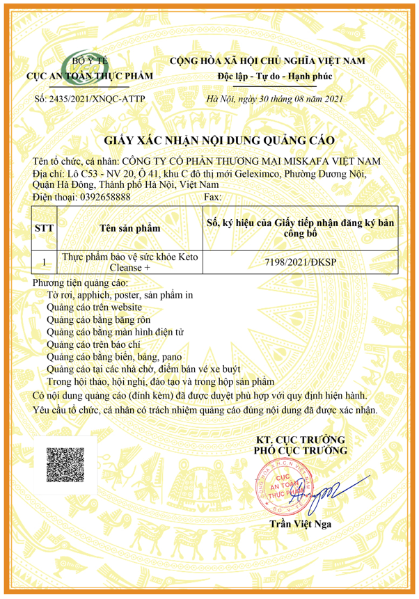Keto Cleanse Giay Xac Nhan Noi Dung Quang Cao
